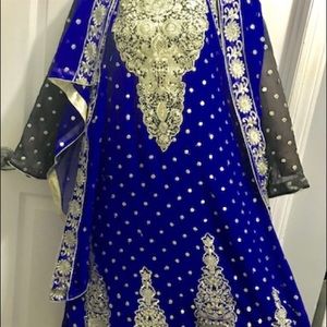 Blue georgette with gold work